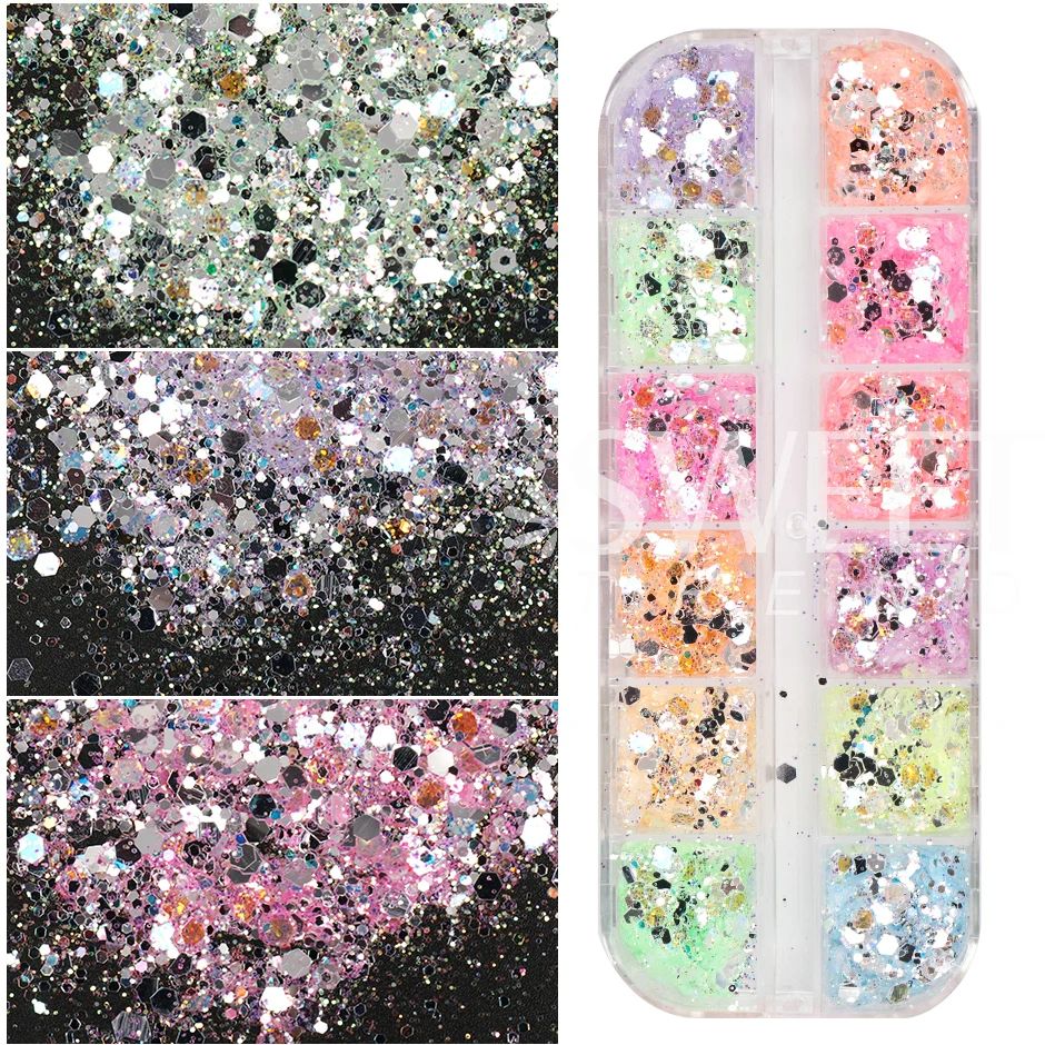 3D Iridescent Hexagon Nail Glitter Flakes Mermaid Rouge Paillettes Colorful Crystal Sparkle Gel Polish Shiny Sequins Decor