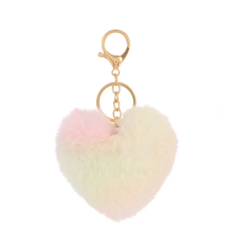Love Heart Keychain Pompom Ball Rainbow Plush Keyrings for Purse Bag Charm  Pendant Pom Pom Heart Ball Girls Favor Toy Gifts