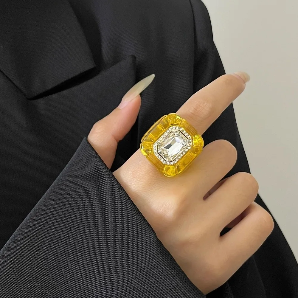 Fashion Colorful Rhinestones Rings Three-dimensional Square Geometric Finger Ring Jewelry Accessories