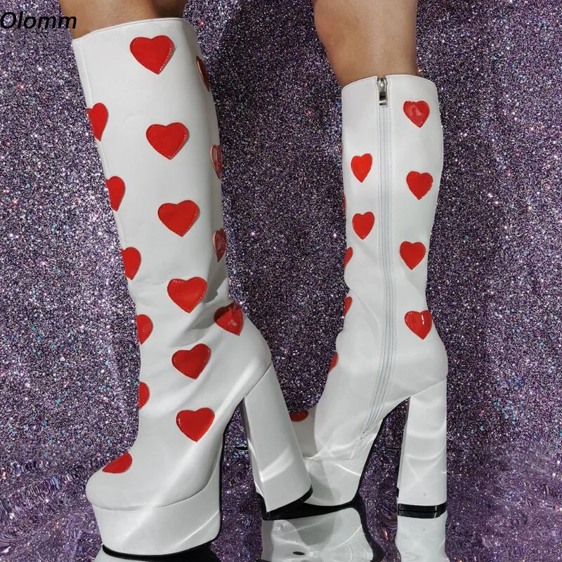 

Женские сапоги на молнии Olomm, зимние сапоги до колена на блочном каблуке, с круглым носком, в форме сердца, большие размеры 5-20