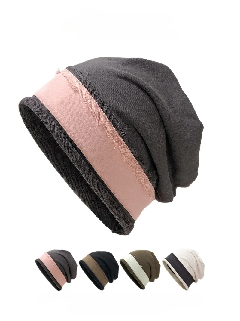 

Mixed Color Rolled Edge Cotton Pile Hat Female Baotou All Matching Month Hat Head Round Retro Face Casual Cold Hat Tide