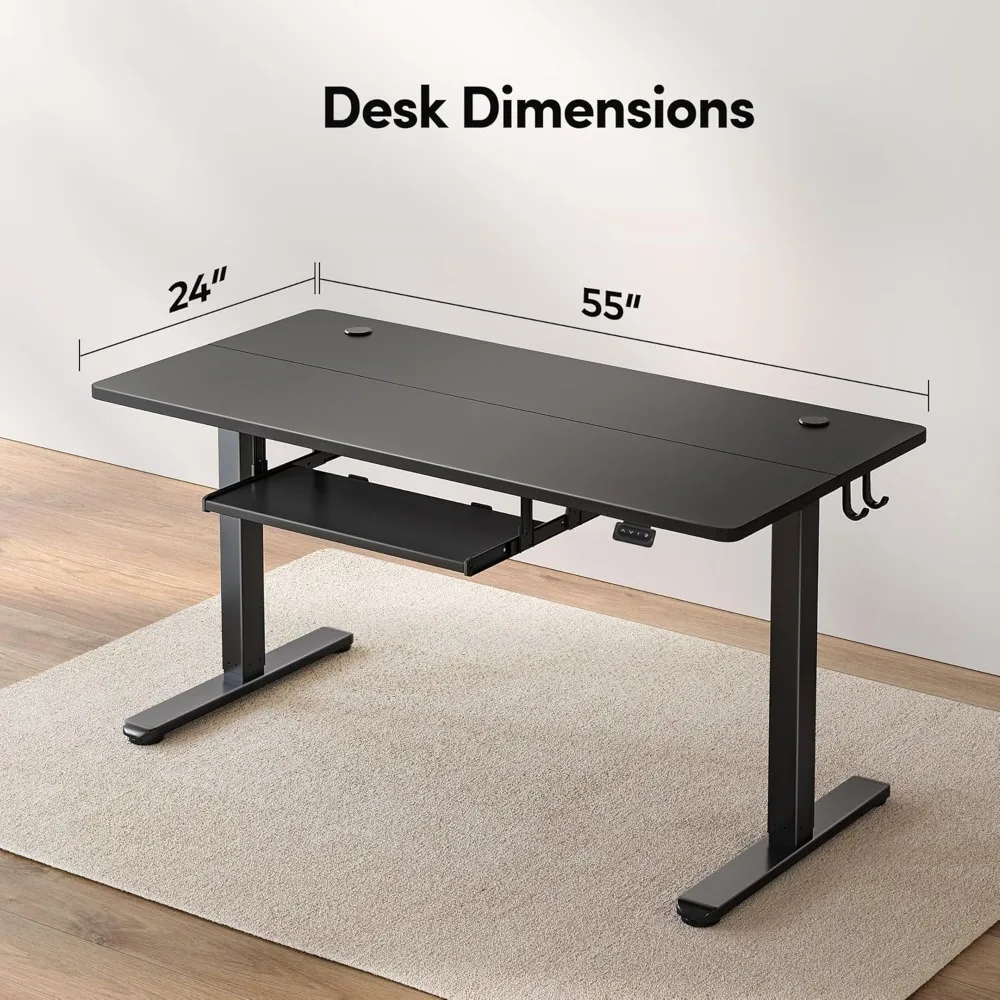 Standing Desk with Keyboard Tray, 55 × 24 Inches Electric Height Adjustable Desk, Sit Stand Up Desk, Computer Office Desk, Black 5