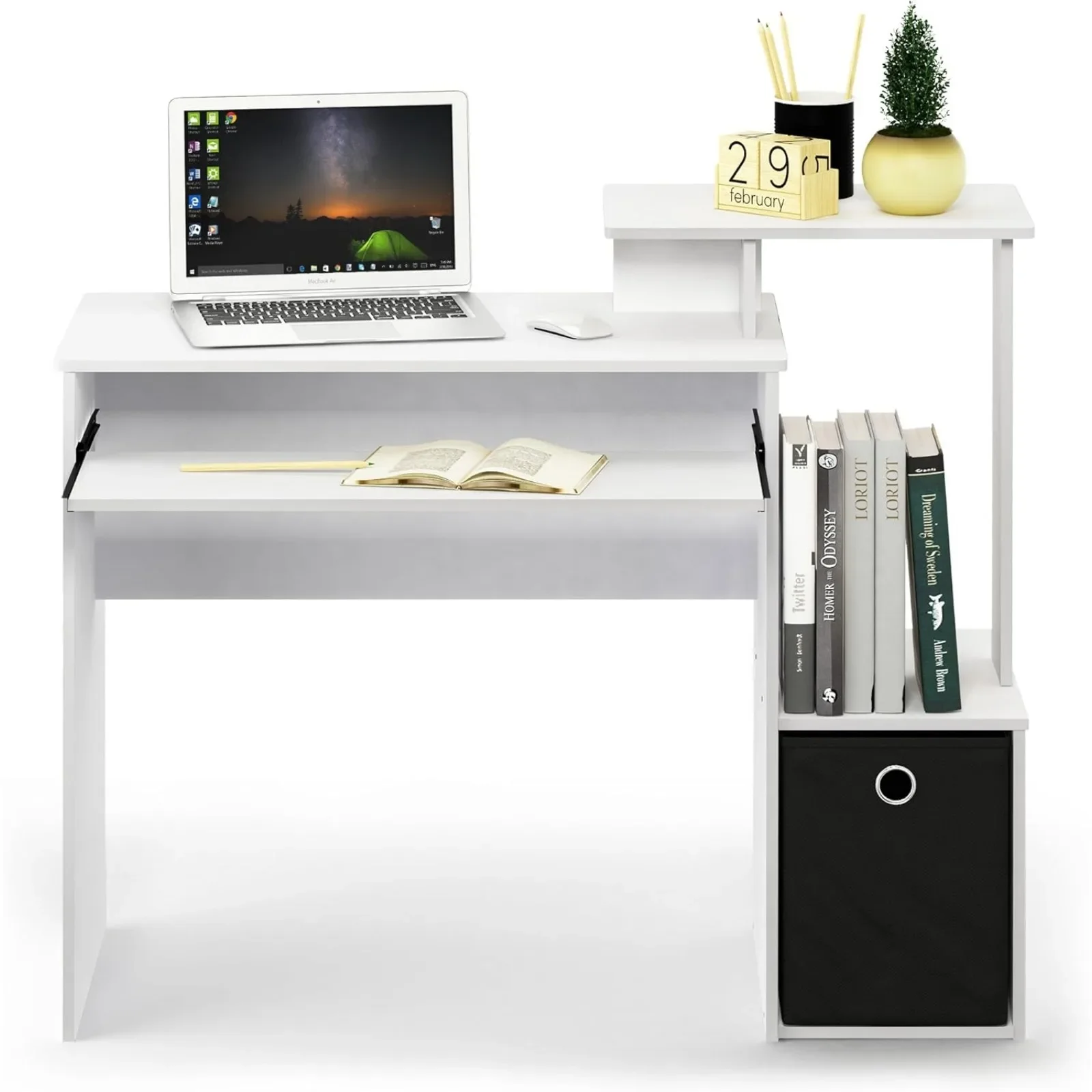 US Econ Multipurpose Home Office Computer Writing Desk, White/Black