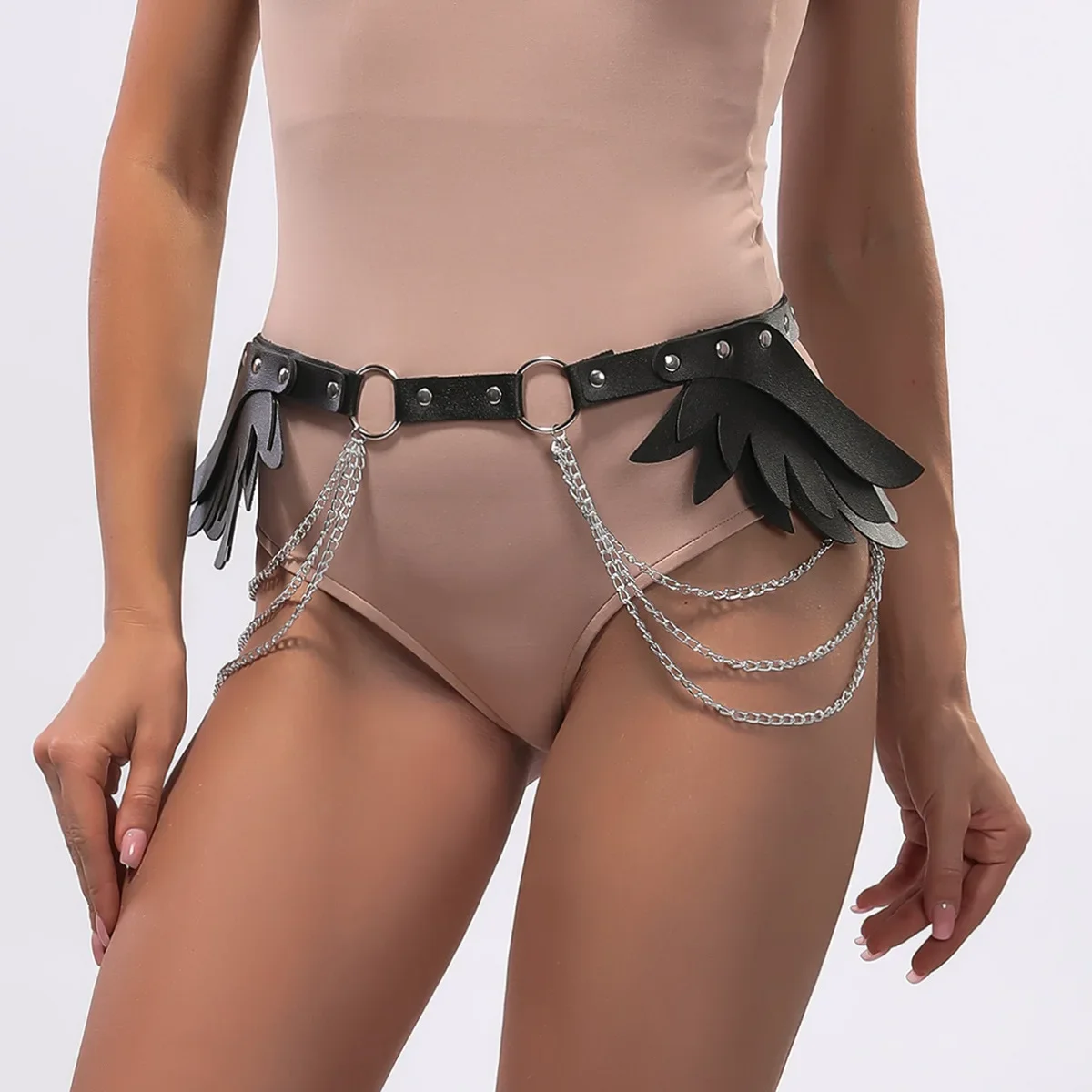 

Women PU Leather Angel Wings Multi layered Chain Belt Sexy Fashion Trend Belt Backstrap