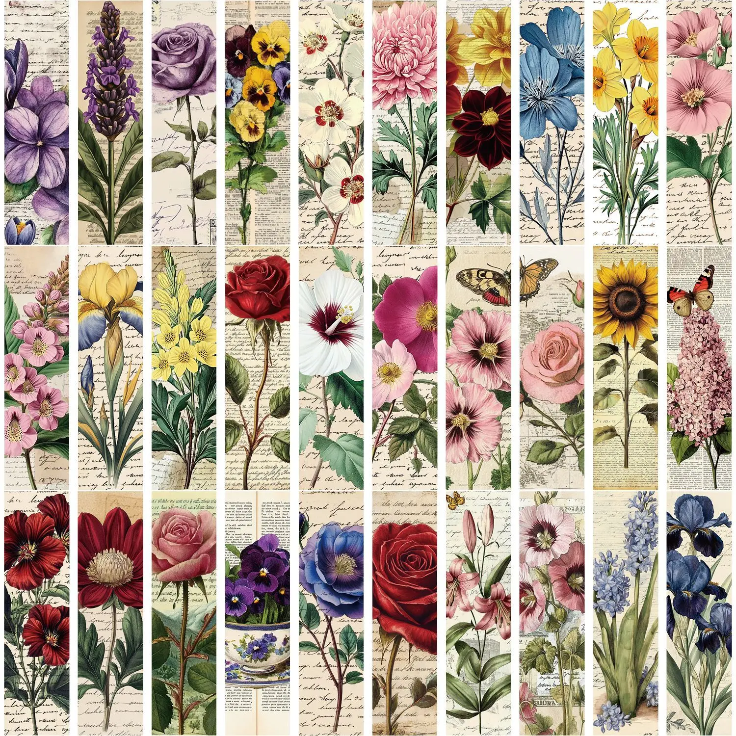 Vintage Flowers Bookmarks Books Labeled Students Stationary Supplies DIY Creative Aesthetic Bookmark Reading Pages 30Pcs