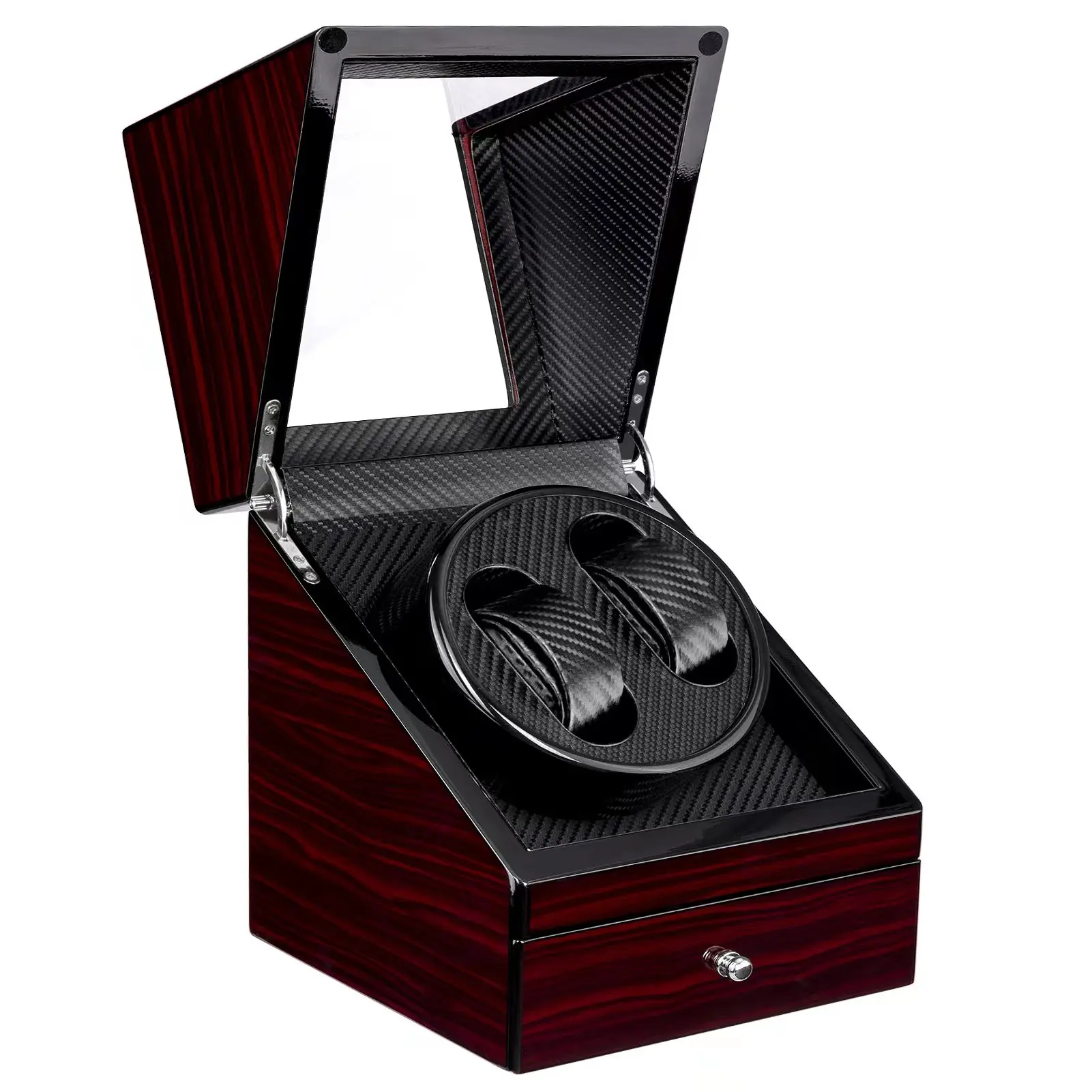 

High grade Watch Winder 2 Ports Wood Drawer Mechanical Watch Storage Box Safe Automatic Winding Case Display Box