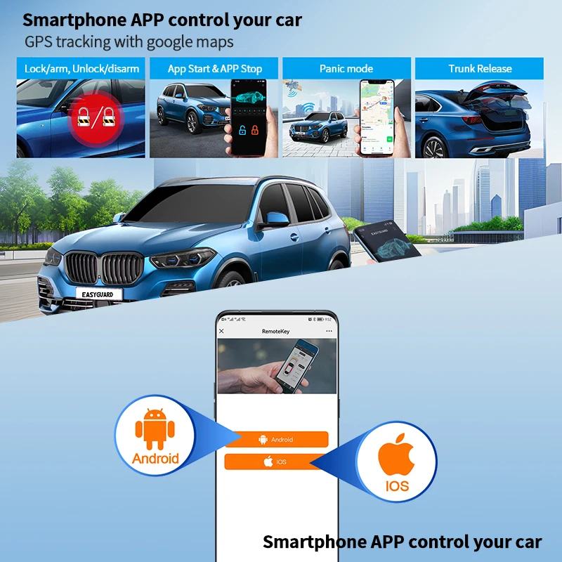 GPS Tracker EASYAGUARD 4g LTE GPS tracker 3 Years Free APP lock unlock control APP Remote Start fit for IOS Android smartphone
