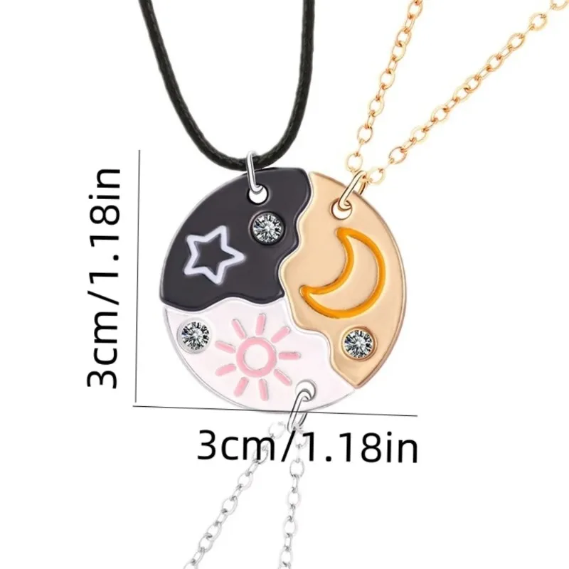 3pcs Pizza Shape Sun Star Moon Necklace Creative Best Friend Necklace Jewelry Chain Cartoon Pendant Necklace Friendship Gifts