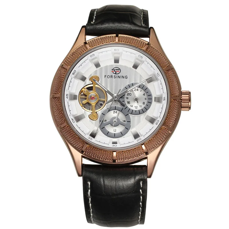Fashion Forsining 233 Top Brand Genuine Leather Retro Hollow Out Five Pin Automatic Mechanical Man's Gift Wrist Watches