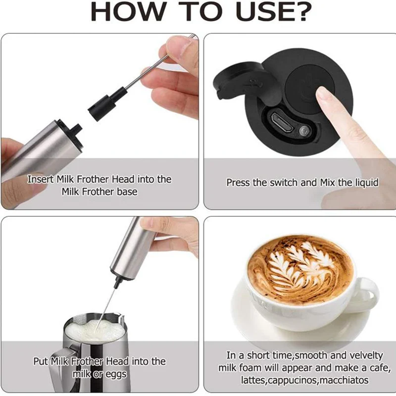 Rechargeable USB Electric Milk Frother Foamer Matcha Whisk Handheld Stainless Steel Foam Maker Egg Beater Coffee Blender Mixer 6