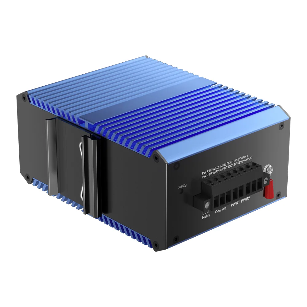 Bullscom 산업용 8포트 기가비트 PoE+ 스위치 | 240W 예산 | 4개의 SFP | 관리됨 | DIN 레일 | IP50을 한국어로 번역하세요. | -40 ° C에서 75까지 °