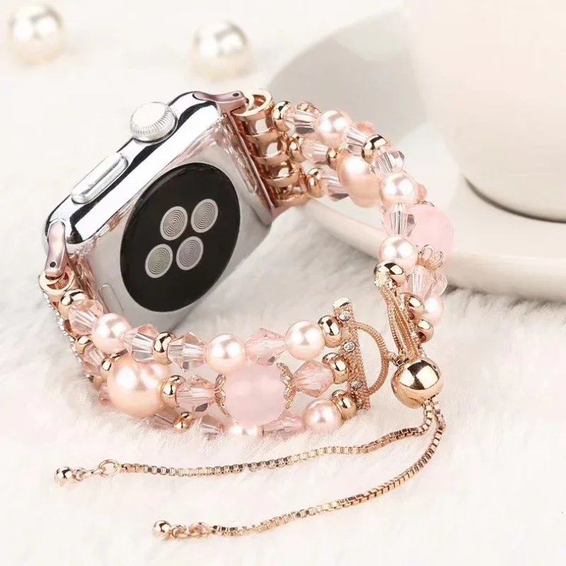 jewelry strap for Apple watch 9 8 7 45mm 41mm Adjustable Beaded Bracelet Wristband iWatch 6 5 4 SE 44mm 42mm 40mm 38mm 49mm Belt
