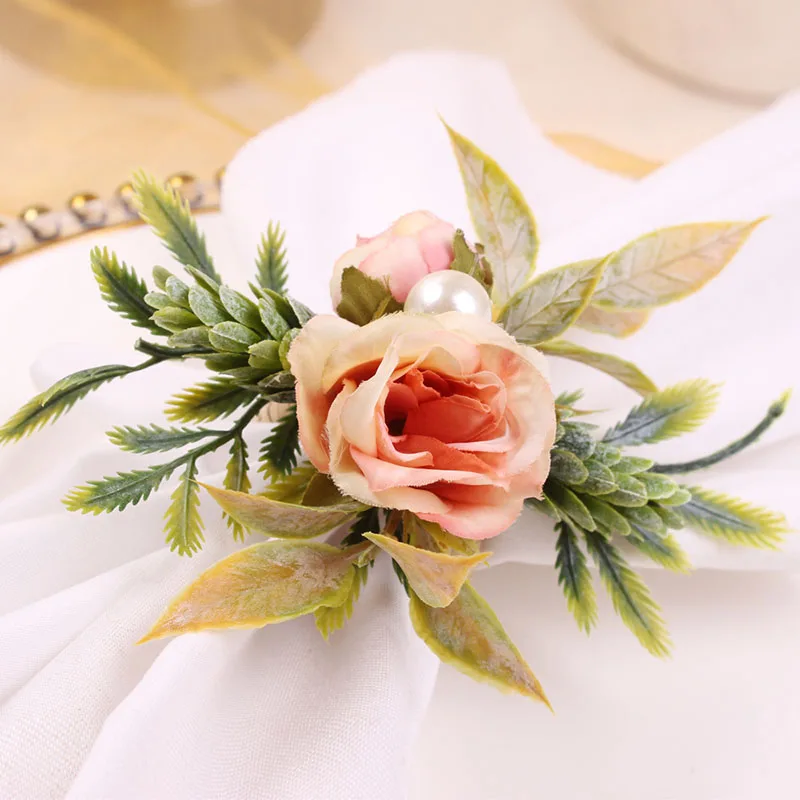 Napkin Rings Holders Artificial Flower Buckle Dinner Rose Design Hotel Wedding Party Event Dining Table Decoration