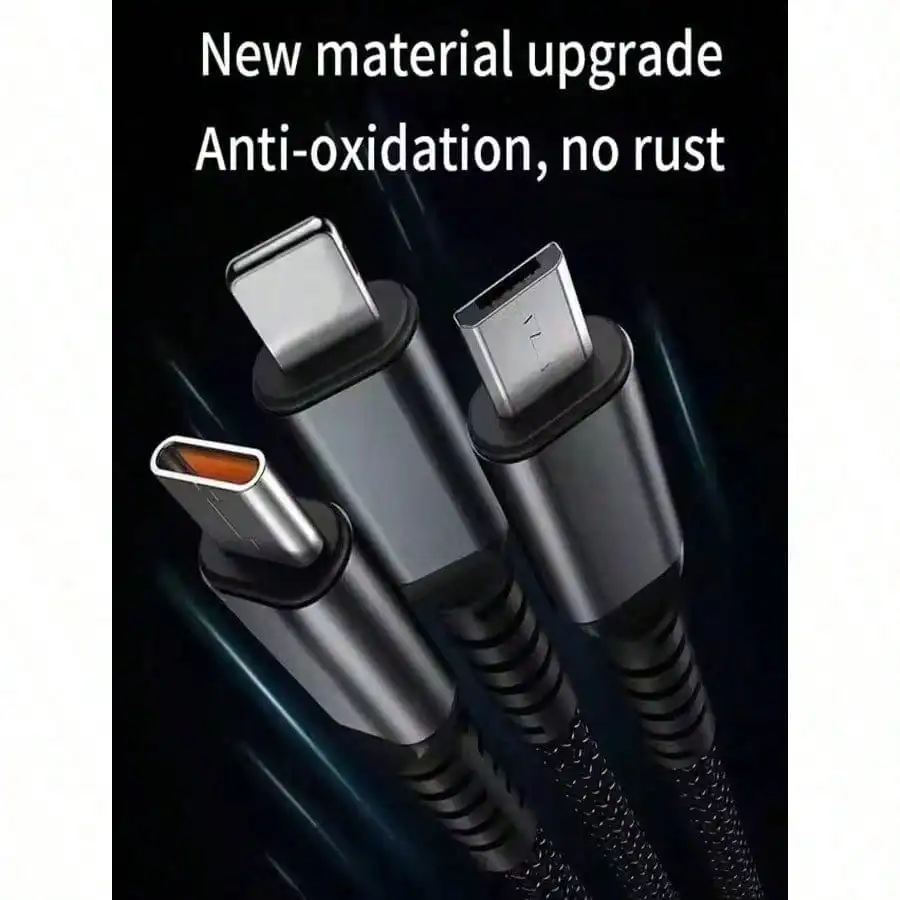 3-In-1 Super Fast Charging Cable, 3-In-1 Charging Cable With Transparent Illuminated Braided Nylon Wire, Fast Charging Data 2