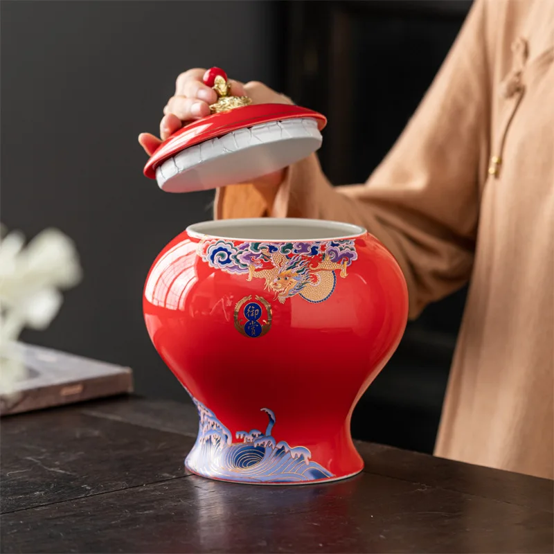 Ceramic Tea Pot Tea Caddy Porcelain Sealed Storage Tank Chinese Vintage Bottle Household Storage Container Home Decoration tea canister