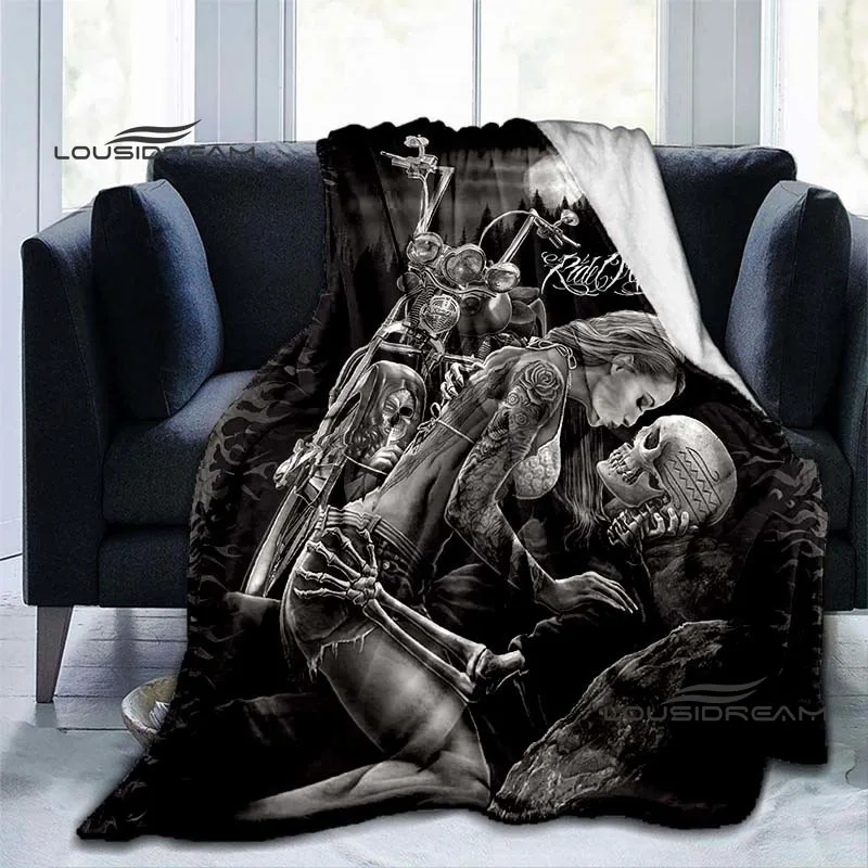 

Ride or Die Skull Blanket Skeleton Motorcycle Flannel Fluffy Plush Blanket, gifts for friends, Sheet Sofa Travel Camping Blanket