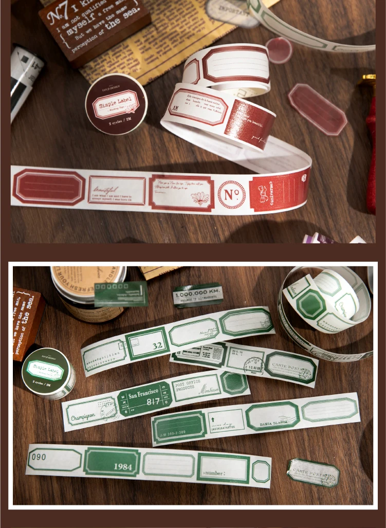 25mm x 2m Retro Simple Label Washi Sticker Tape Roll, Aesthetic Decorative Masking Tape... - SKU WSTR2006 - UGI Packaging