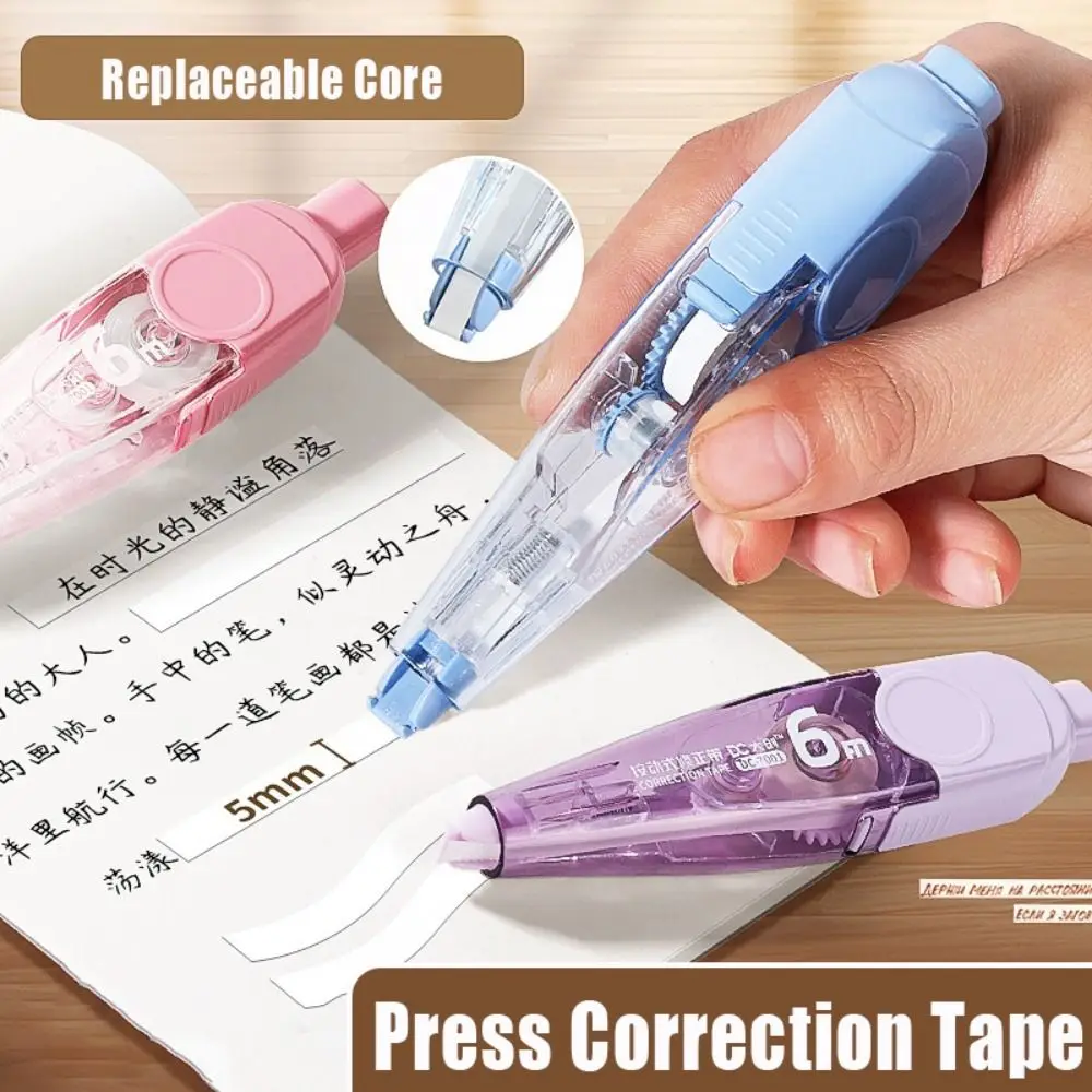 Press Type Portable Correction Tape 6M Large Capacity Replaceable Core Silent Coating Tape Student Back To School Gift