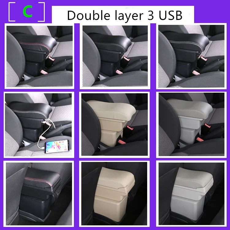 Accoudoir/Boîte De Rangement Pour Citroën C1 - Console Centrale Avec Ou Sans Ports USB - Cuir PU - Installation Facile