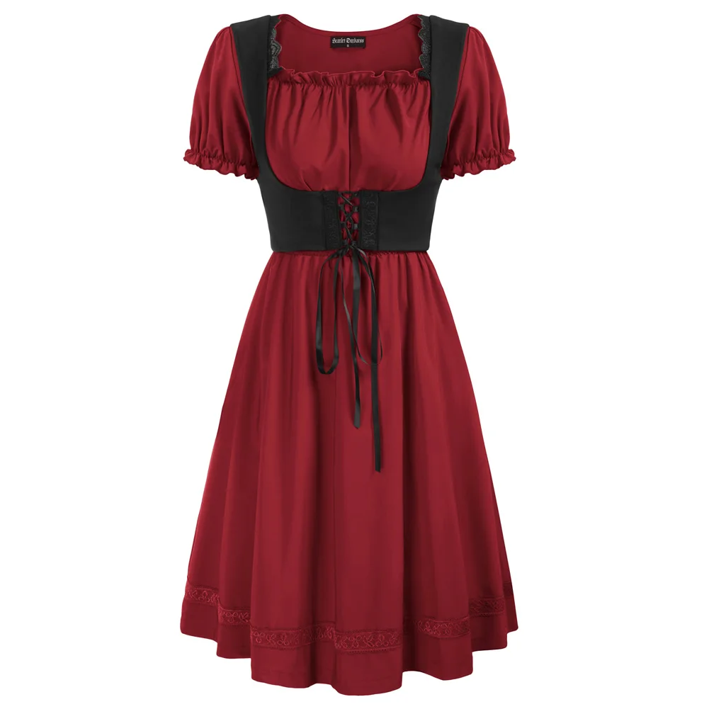

SD Women Vintage Dress Renaissance Square Neck Dress Short Sleeve V-Back A-Line Dress Ruched Temperament evening Dresses