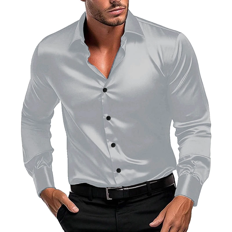 

Рубашка мужская офисная однотонная на пуговицах, Повседневная модная сорочка с отложным воротником, винтажный Топ с длинным рукавом, весна-лето