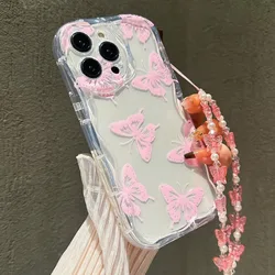 Butterfly Pattern Transparent Phone Case with Lanyard - iPhone 12 (1)