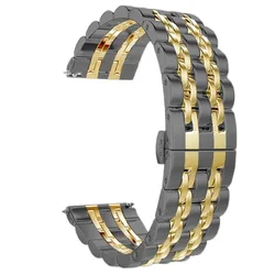 Stainless Steel Metal Watch Strap Wristband Bracelet, 22mm & 20mm for 22mm (Black gold)