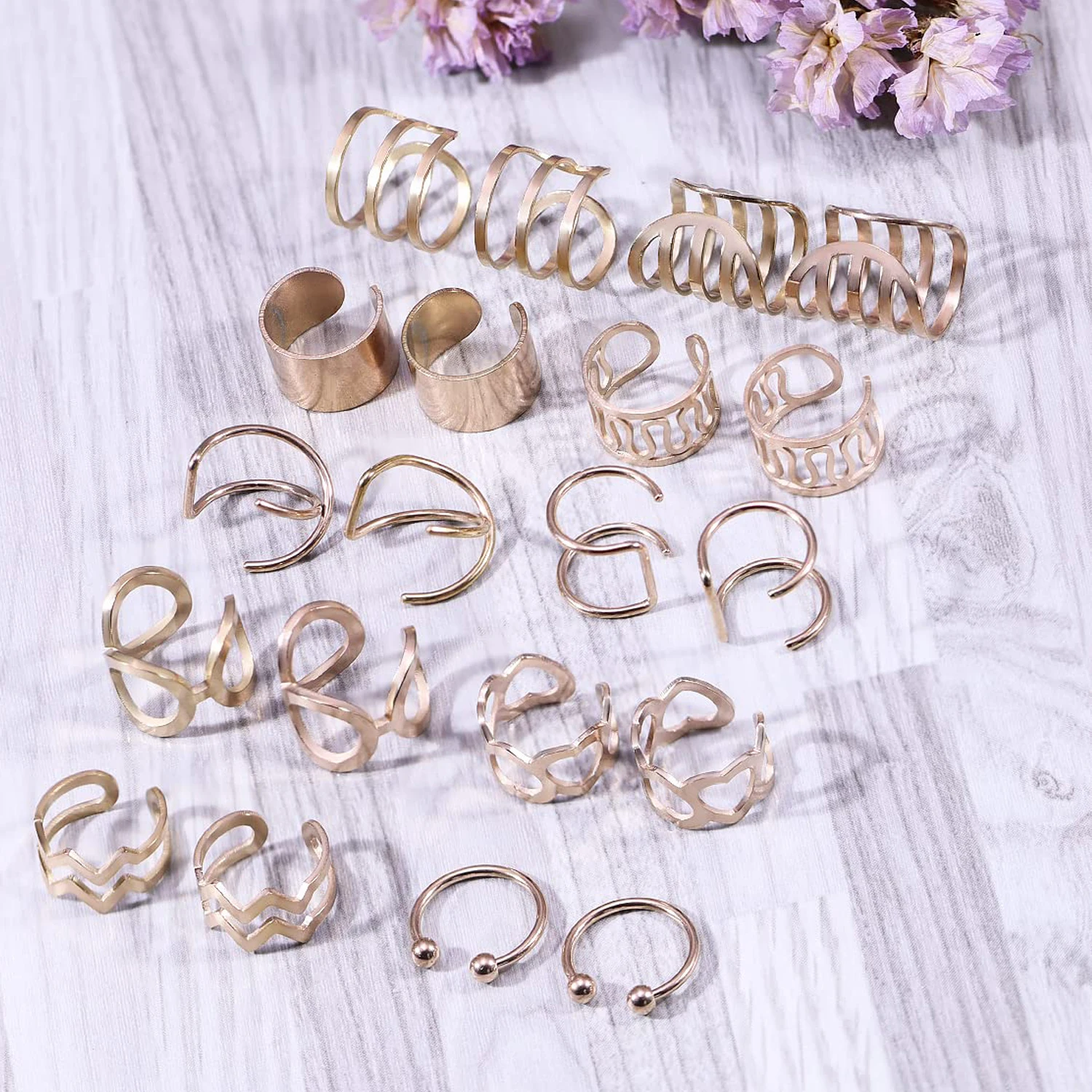 2-20pcs Rosegold Stainless Steel Adjustable Non-Piercing Cartilage Clip On Wrap Earrings Fake Helix Ear Cuff Fake Lip Nose Ring