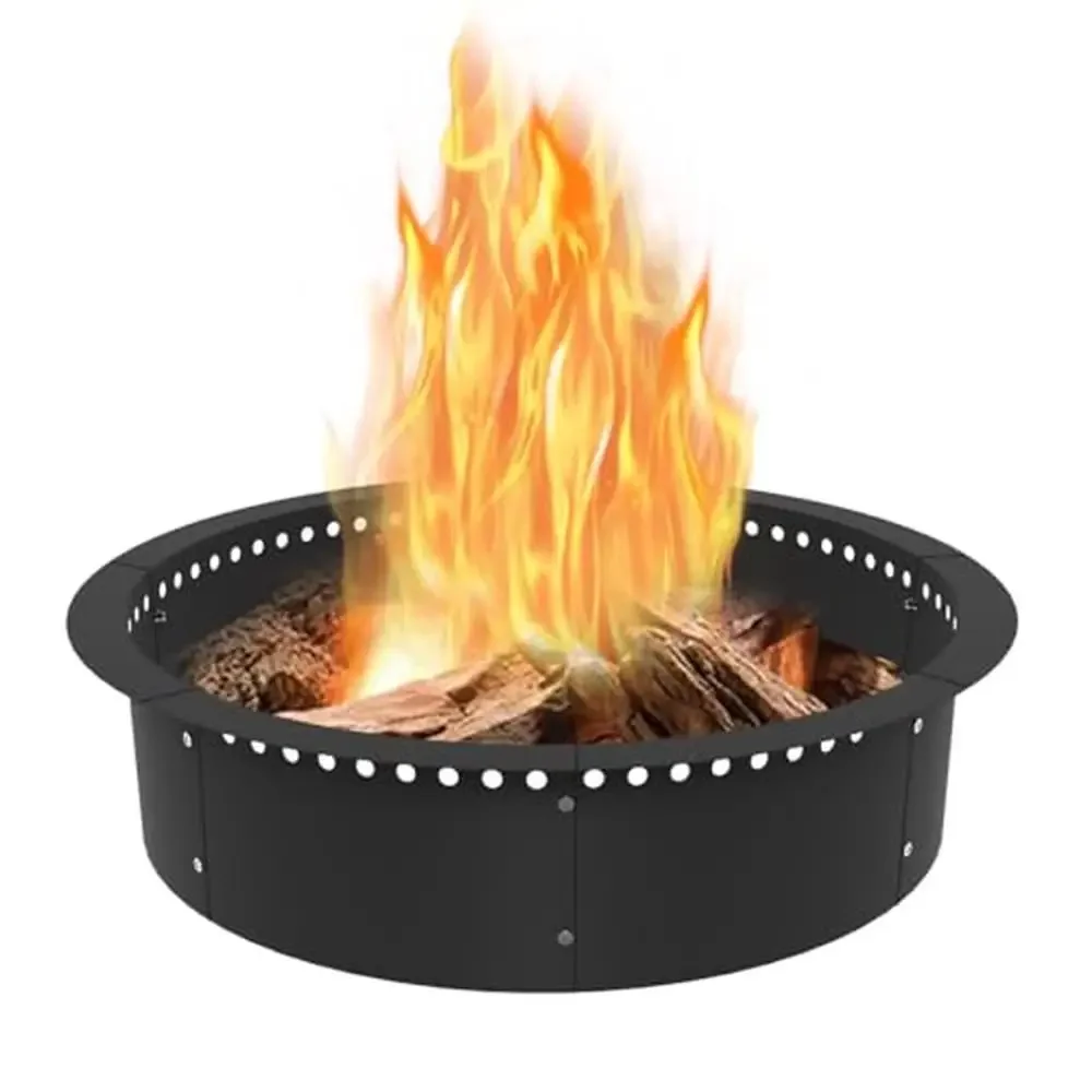 Outdoor Fire Pit Ring Liner 35-Inch Heavy Duty Steel Insert DIY Bonfire Pit Ventilation Holes Large Size Easy Assembly Safe