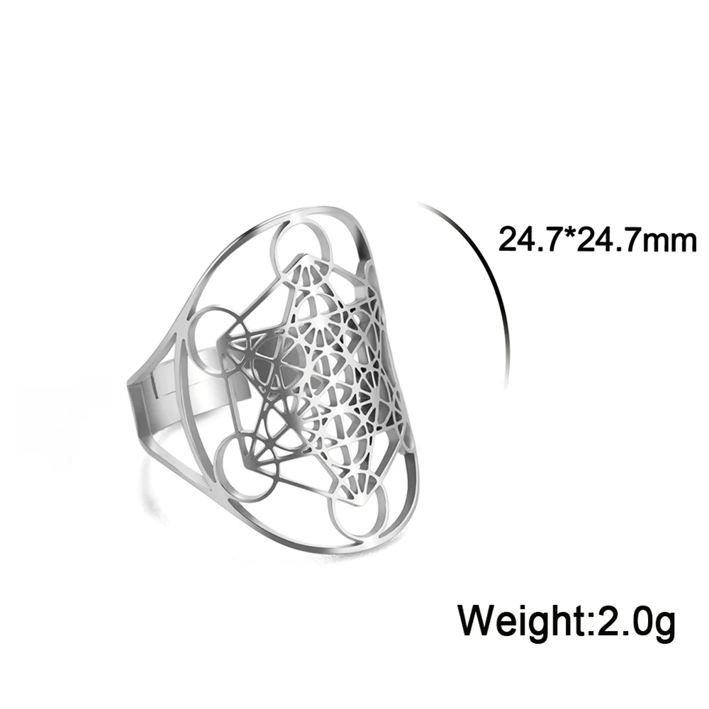 Flower Of Life Ring Adjustable Stainless Steel Sacred Geometry_voghion.com