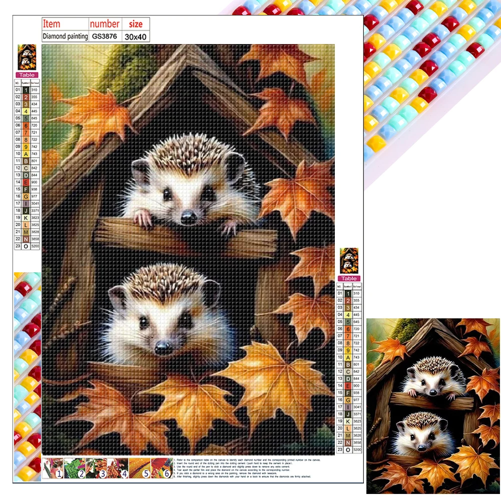5D DIY Full Square Drill Diamond Painting Woodland Hedgehog Kit Decor 30x40cm, diamond painting,diamond art painting kit,diamond painting set