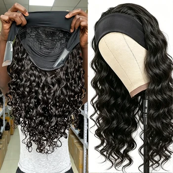 Deep Wave Ice Silk Headband Wig Wear And Go Glueless Human Hair Band Wigs No Glue Factory Price Dropshipping 300 density 1