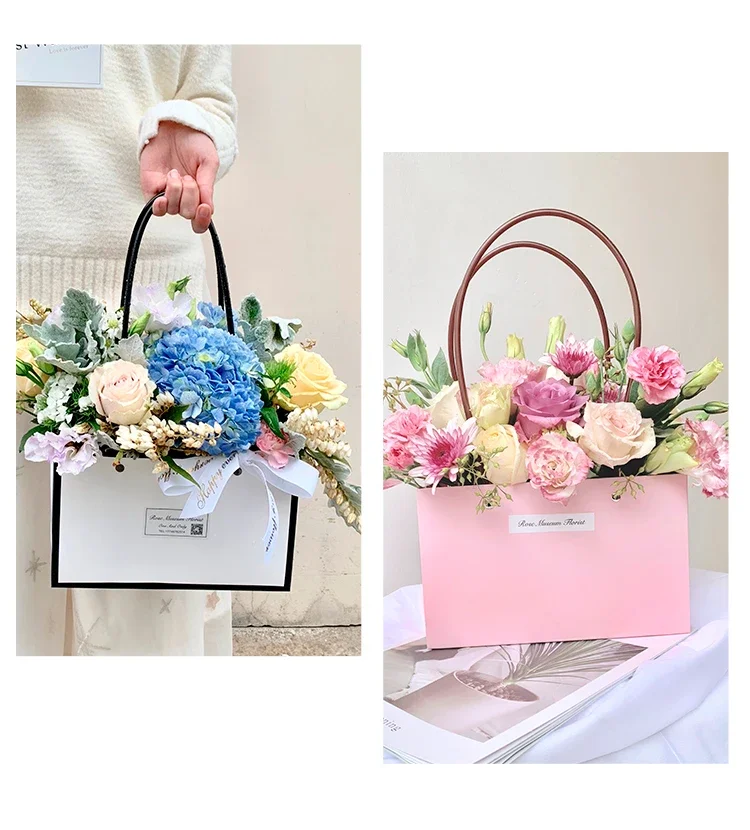 Valentine's Day Gift Flower Kraft Paper Handheld Bags Flowers Arrangement Portable Boxes Rectangular Trapezoidal 10pcs