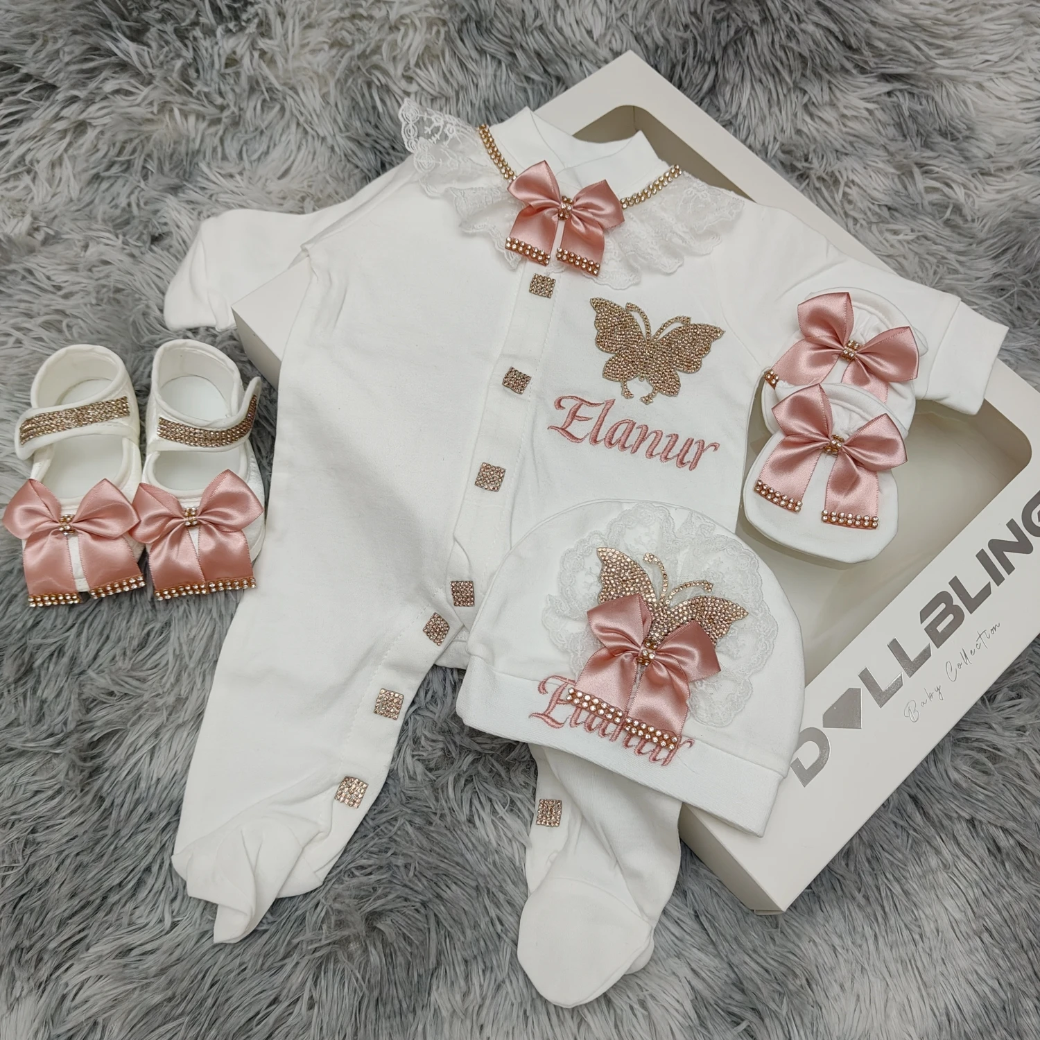 4pcs 이름 맞춤형 Layette NewbornCrown 쥬얼리 환영 홈 Romper  옷  소녀 소년 의 면화 의상