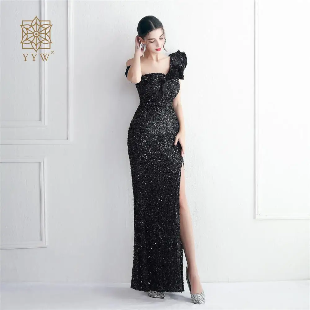 Halter Neck Sexy High Slite Cocktail Dress Sleeveless Shinning Sequins Party Dresses Slim Lady Formal Prom Gowns