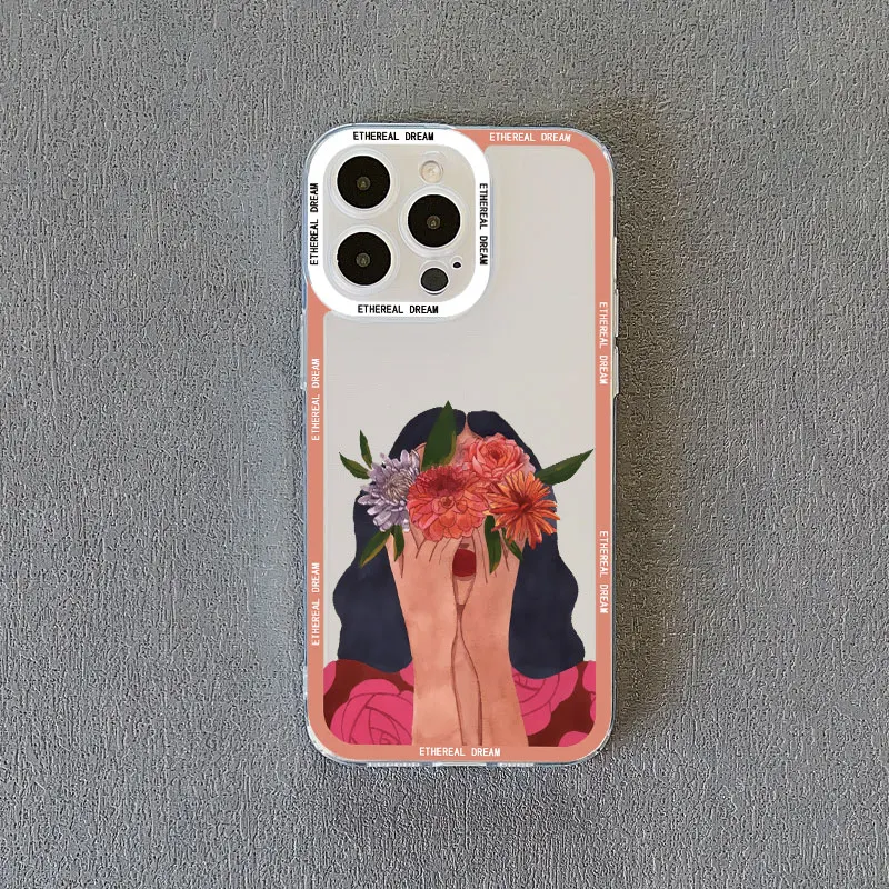 Frauen Mode Gänseblümchen Blumen mädchen klar Telefon Fall für iPhone 13 14 Pro Max 15 12 11 Pro Max 7 8 15 14 plus se2 x xr xs Rückseite – Detail 3