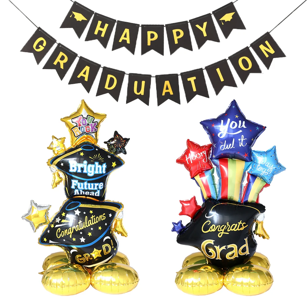 New Graduation Party Balloons 4D Standing Foil Globos Graduation 2024 Bachelor Cap Grad Congratulation Decoration Kids Favors