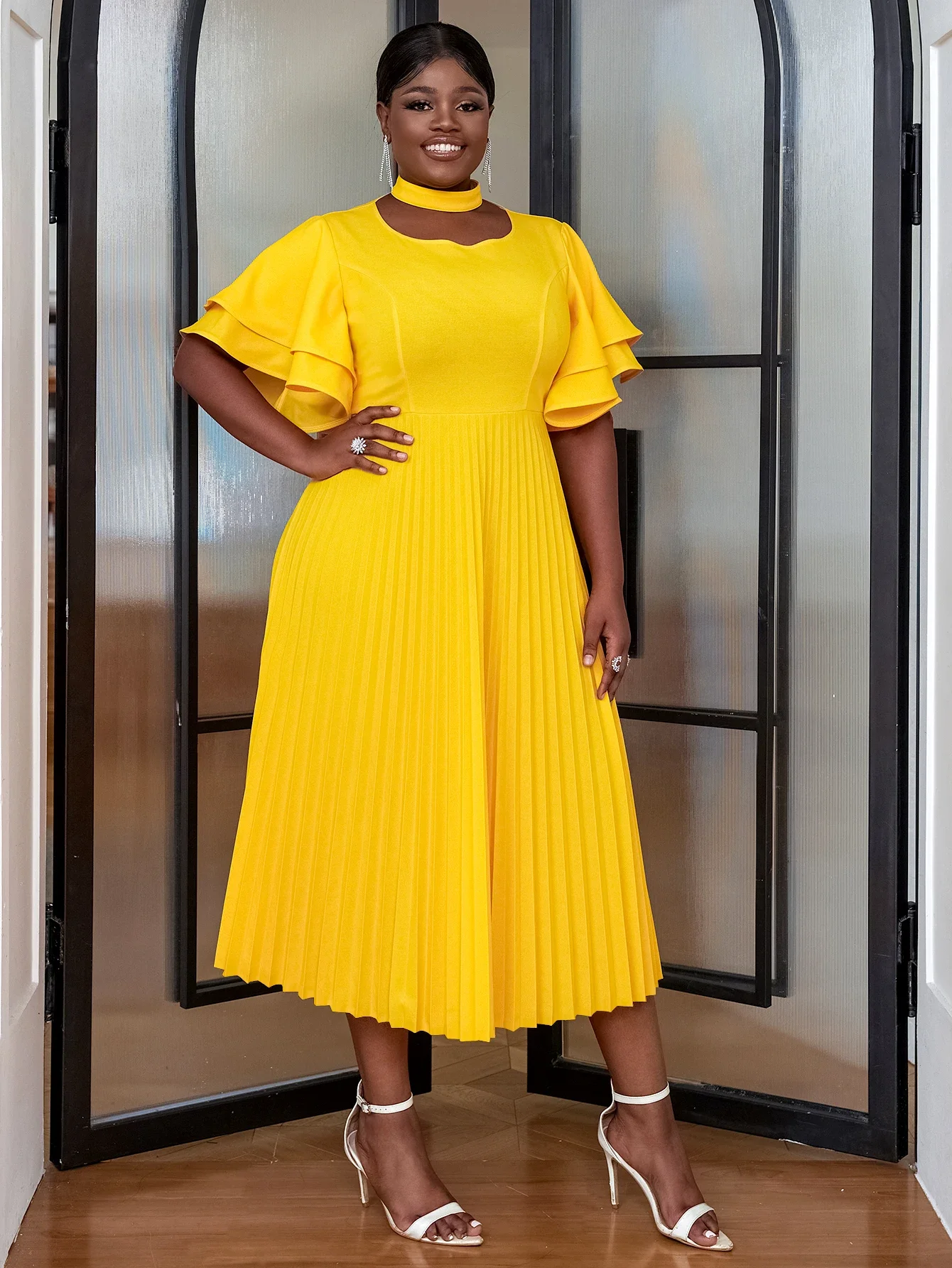 Midi Dress Mustard Plus Size Clothing Final Sale Plus Size Collar