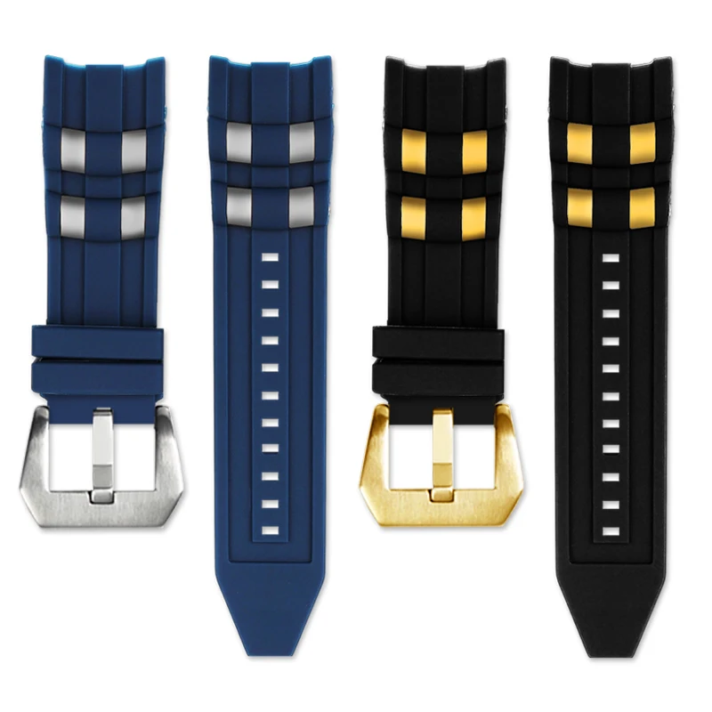 Black and Blue Rubber Sport Wristband - 26mm Silicone Watchband