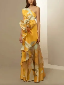 Elegante banchetto temperamento estate nuovo francese retrò moda di fascia alta lungo senza maniche temperamento vita Cinching stampa Casual Dia
