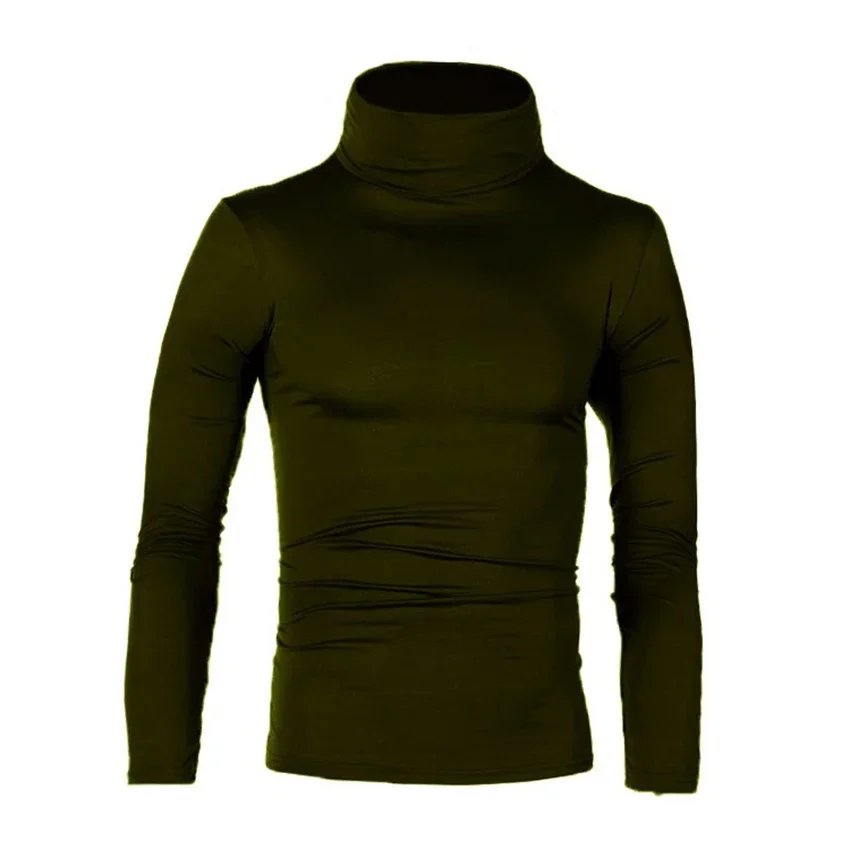 

Spring Autumn Mens Solid Tshirt Men's Turtleneck Slim High Necked Long Sleeved T-shirt Male Stylish Clothing