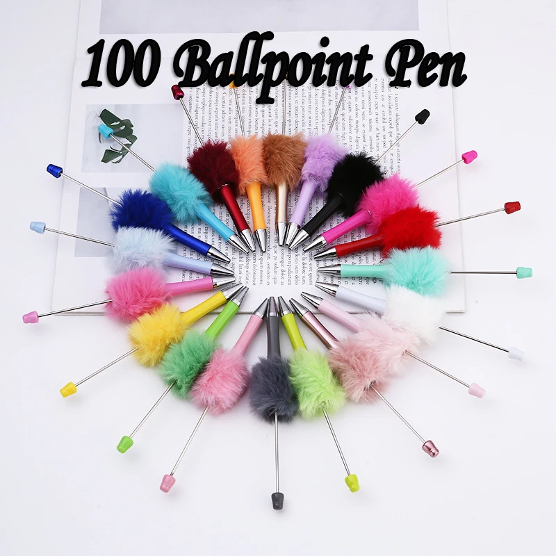 100Pcs Plush Beaded Pen Bead DIY Pen Plastic Beadable Pen Bead Pen School Office Writing Supplies Stationery Wedding Gift