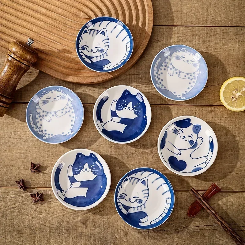 Japanese Style Ceramic Dessert Sauce Dish Tableware Creative Cute Cartoon Lucky Cat Pattern Water Drop Shape Fruit Sushi Plates fruit plate ceramic seasoning plates ceramic plates sauce dishes seasoning dish