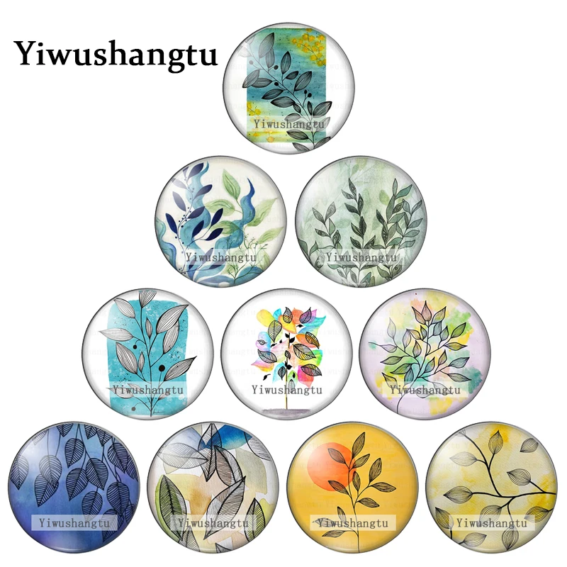 Fashion Tropical leaves art painting 12mm/18mm/20mm/25mm Round photo glass cabochon demo flat back Making findings |