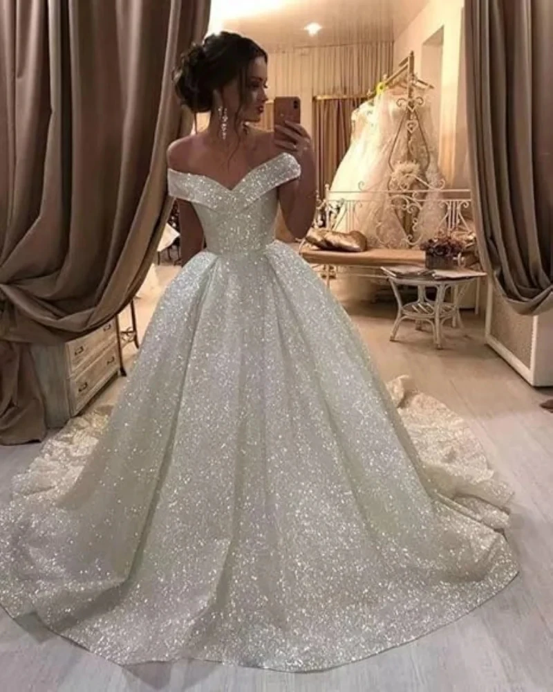 White A Line Elegant Sexy Wedding Party Dress Off Shoulder Sequined Celebrity Dresses Special Occasion Dress for Woman Customize