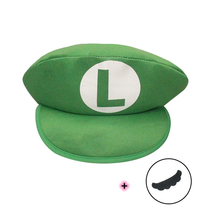 Funny Adult Kids Bors Anime Cartoon Super Game Luigi Cosplay Hats Beard Red Green Cap Party Prop cosplay hats