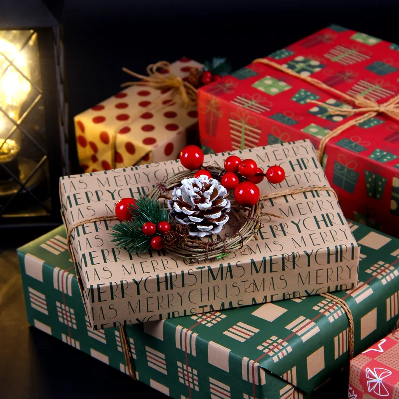 

6pcs 50*76cm Christmas Gift Wrapping Paper Elk Snowman Decorative Kraft Paper Origami Wrapping Paper Mixed Random