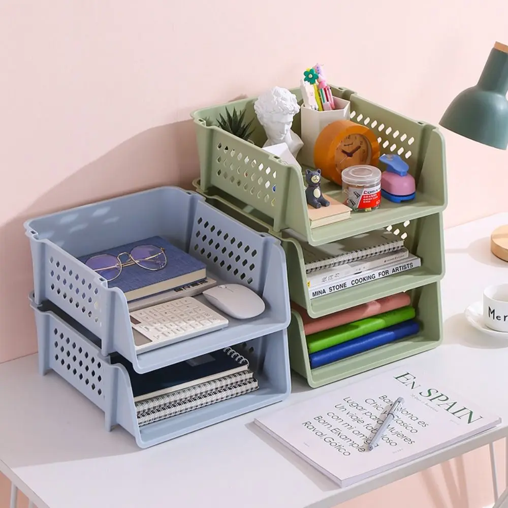 

File Box Desktop A4 Document Organizer Stackable Laminated Plastic Papers Rack Storage Tray for Home Office