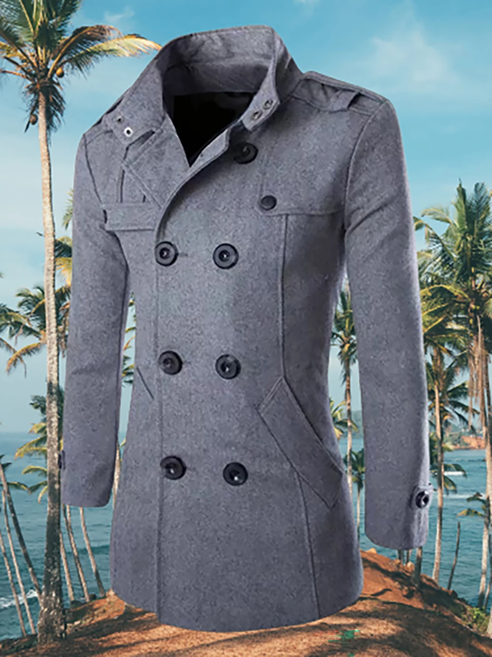 Description Picture 3 of itemFashion new clothing men's woolen coat mid-length windbreaker jacket men's clothing