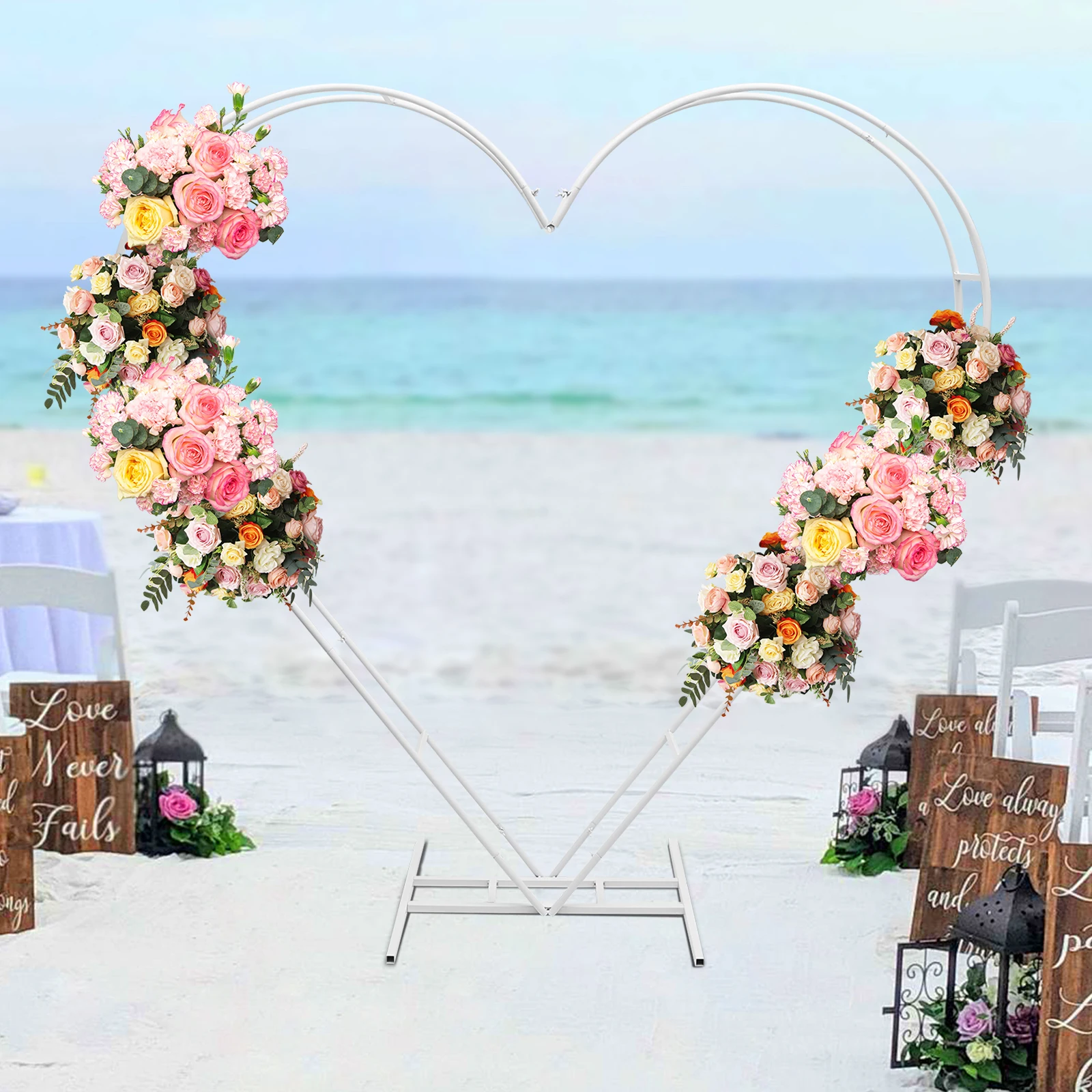 Heart Shaped Wedding Arch Rack Flower Stand Balloon Backdrop for Party Decoration 2.1M White